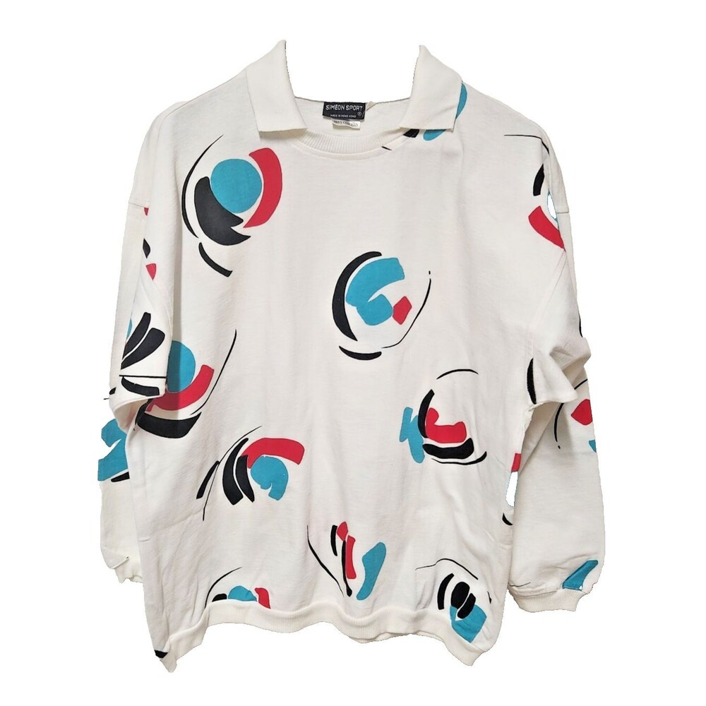 Simeon Sport Hong Kong Abstract Design Crewneck Sweatshirt Lg 100 Cotton Vintag